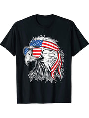 Bald Eagle 4th Of July USA American Flag Patriotic T-Shirt 180G 100% Cotton Printed Round Neck Short-Sleeve T-Shirt, Gifts for Men Dad Husband Grandpa, S-XXXL, Black