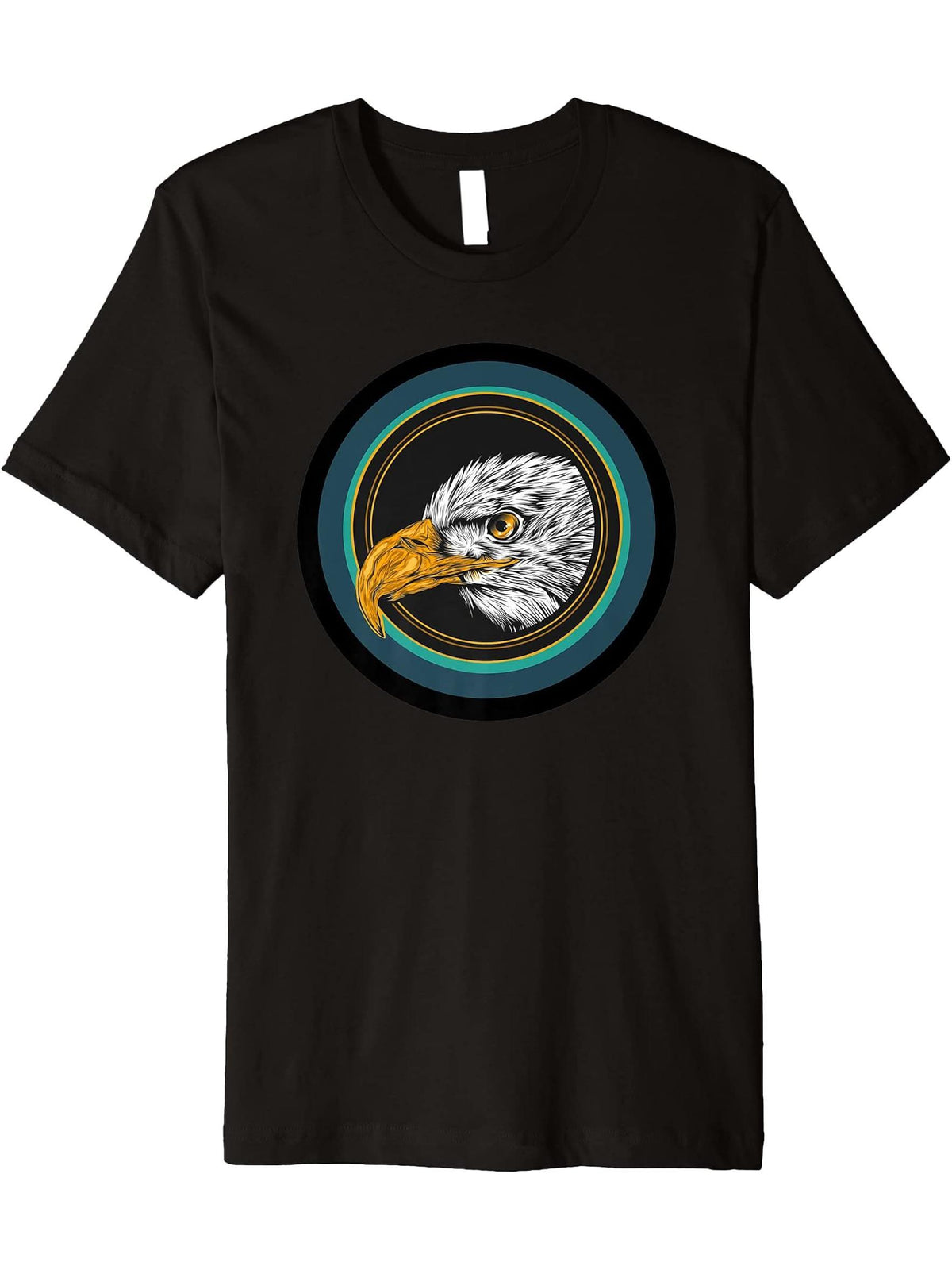 American Bald Eagle Head Teal Circle Design Eagle Lovers Premium T-Shirt 180G 100% Cotton Printed Round Neck Short-Sleeve T-Shirt, Gifts for Men Dad Husband Grandpa, S-XXXL, Black