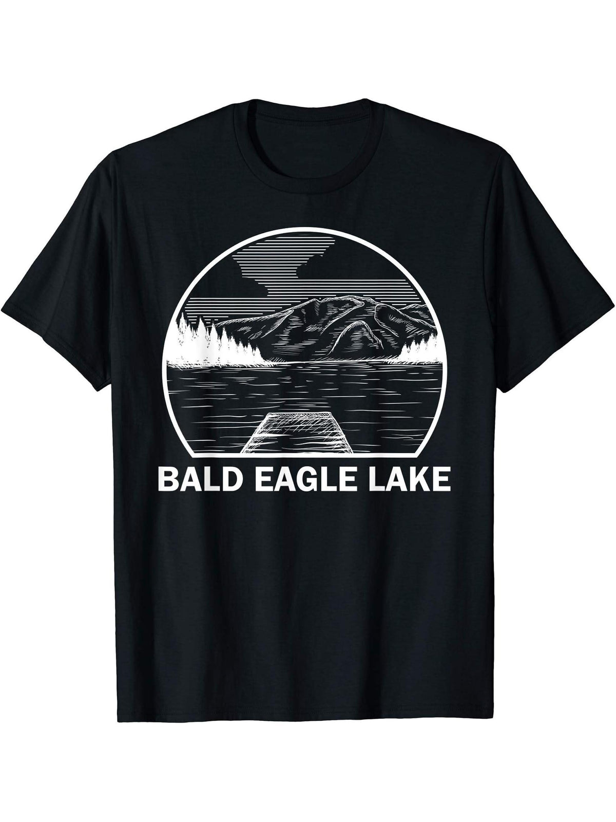 BALD EAGLE LAKE MINNESOTA Funny Fishing Camping Summer Gift T-Shirt 180G 100% Cotton Printed Round Neck Short-Sleeve T-Shirt, Gifts for Men Dad Husband Grandpa, S-XXXL, Black