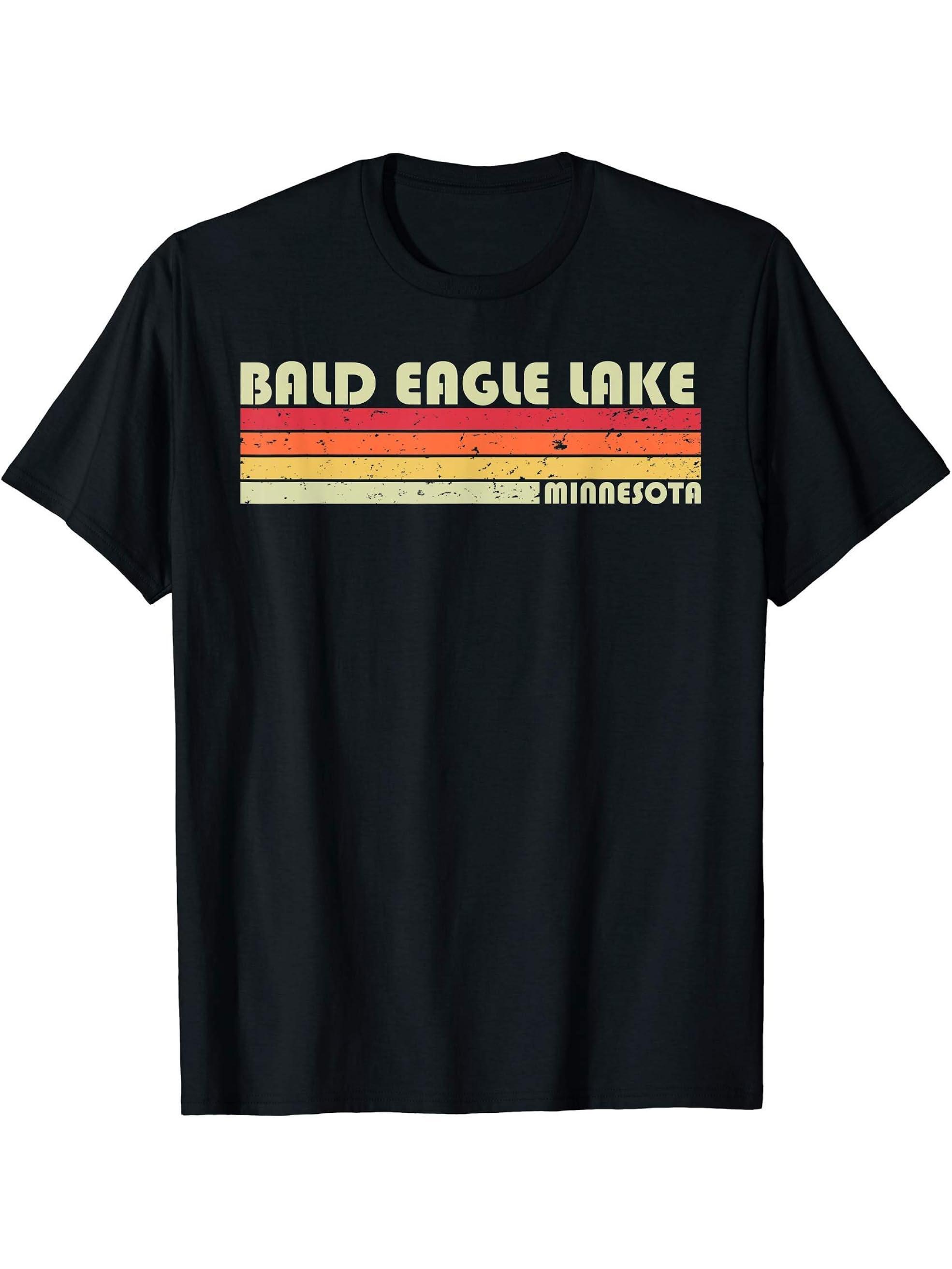 BALD EAGLE LAKE MINNESOTA Funny Fishing Camping Summer Gift T-Shirt 180G 100% Cotton Printed Round Neck Short-Sleeve T-Shirt, Gifts for Men Dad Husband Grandpa, S-XXXL, Black
