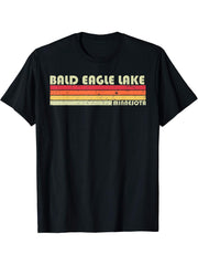 BALD EAGLE LAKE MINNESOTA Funny Fishing Camping Summer Gift T-Shirt 180G 100% Cotton Printed Round Neck Short-Sleeve T-Shirt, Gifts for Men Dad Husband Grandpa, S-XXXL, Black