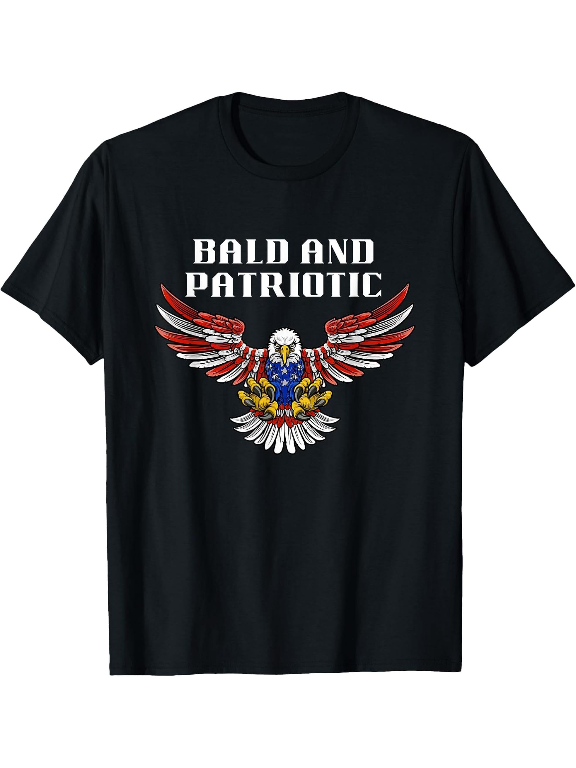 Bald and Patriotic Eagle American Flag USA Gift T-Shirt 180G 100% Cotton Printed Round Neck Short-Sleeve T-Shirt, Gifts for Men Dad Husband Grandpa, S-XXXL, Black