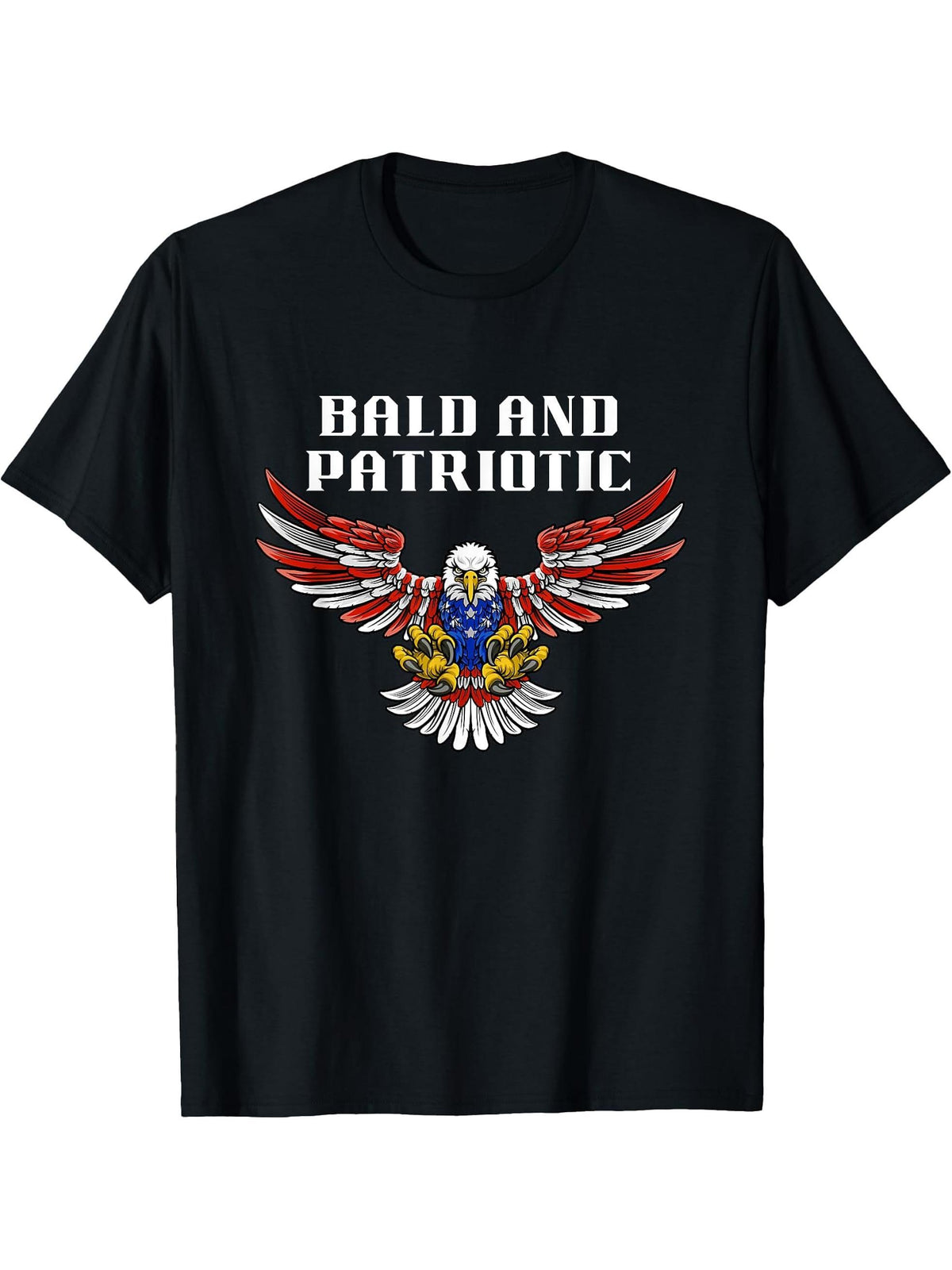 Bald and Patriotic Eagle American Flag USA Gift T-Shirt 180G 100% Cotton Printed Round Neck Short-Sleeve T-Shirt, Gifts for Men Dad Husband Grandpa, S-XXXL, Black