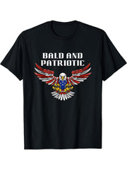 Bald and Patriotic Eagle American Flag USA Gift T-Shirt 180G 100% Cotton Printed Round Neck Short-Sleeve T-Shirt, Gifts for Men Dad Husband Grandpa, S-XXXL, Black