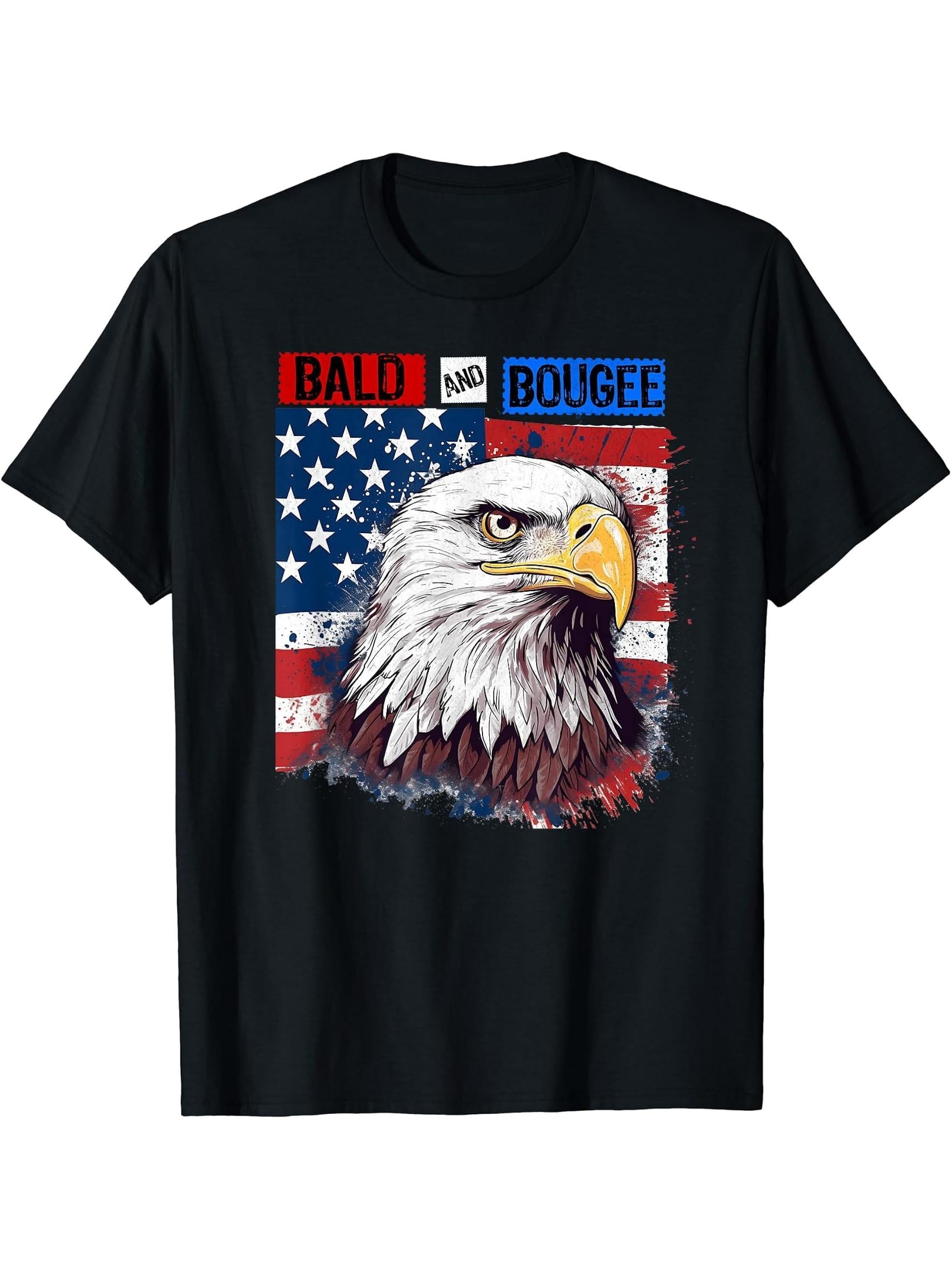 American Flag Funny 4th of July Bald Eagle Design - Bald Men T-Shirt 180G 100% Cotton Printed Round Neck Short-Sleeve T-Shirt, Gifts for Men Dad Husband Grandpa, S-XXXL, Black
