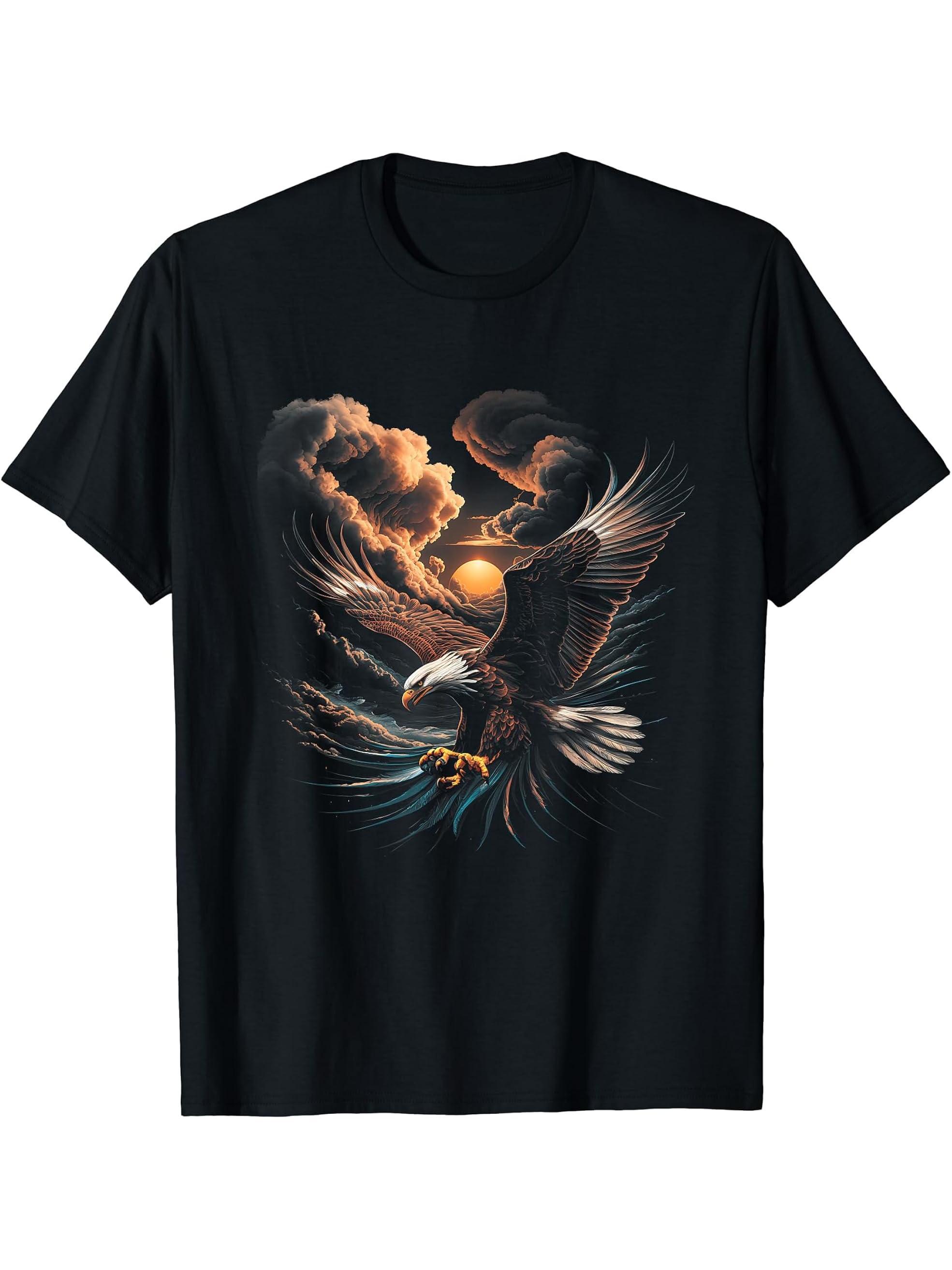 Eagle Birdwatching Wildlife American Pride Bald Eagle USA T-Shirt 180G 100% Cotton Printed Round Neck Short-Sleeve T-Shirt, Gifts for Men Dad Husband Grandpa, S-XXXL, Black