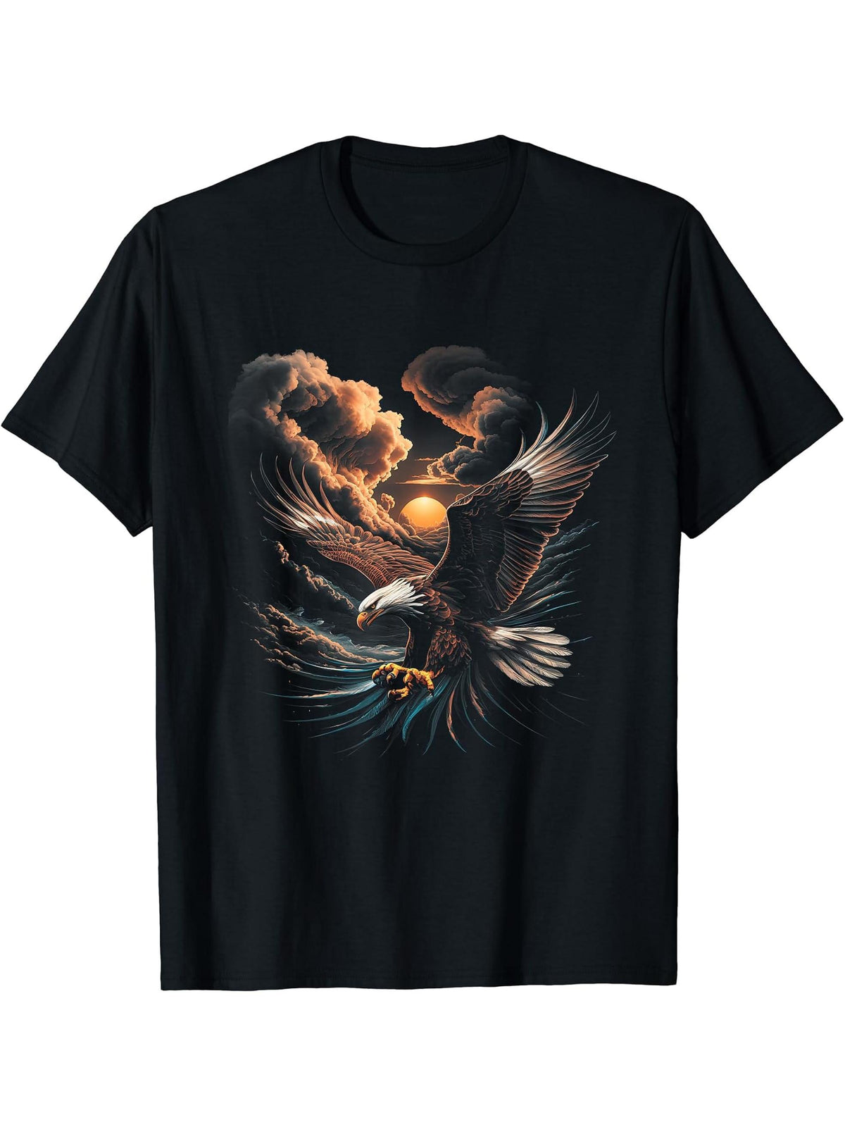 Eagle Birdwatching Wildlife American Pride Bald Eagle USA T-Shirt 180G 100% Cotton Printed Round Neck Short-Sleeve T-Shirt, Gifts for Men Dad Husband Grandpa, S-XXXL, Black