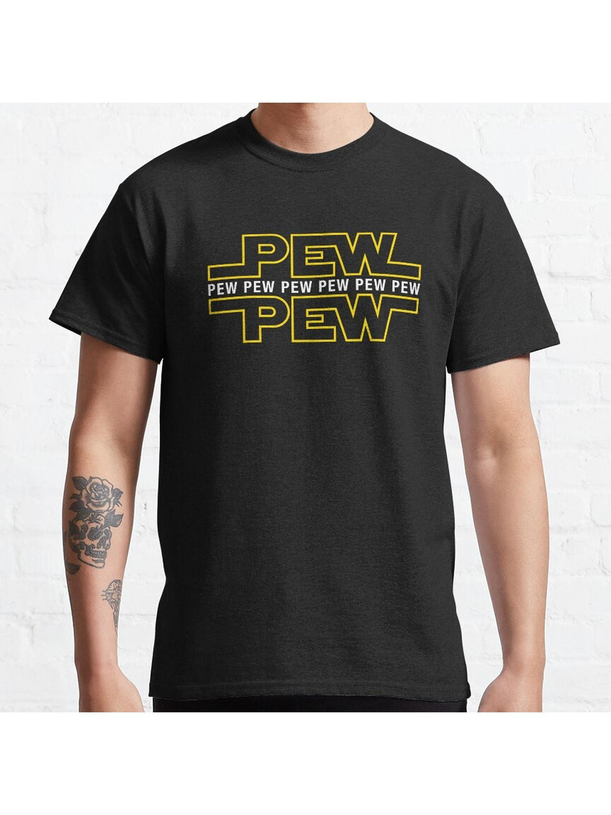Pew Pew Pew Classic T-Shirt 100% Cotton, Gifts for Men Dad Husband Grandpa, S-XXXL, Black