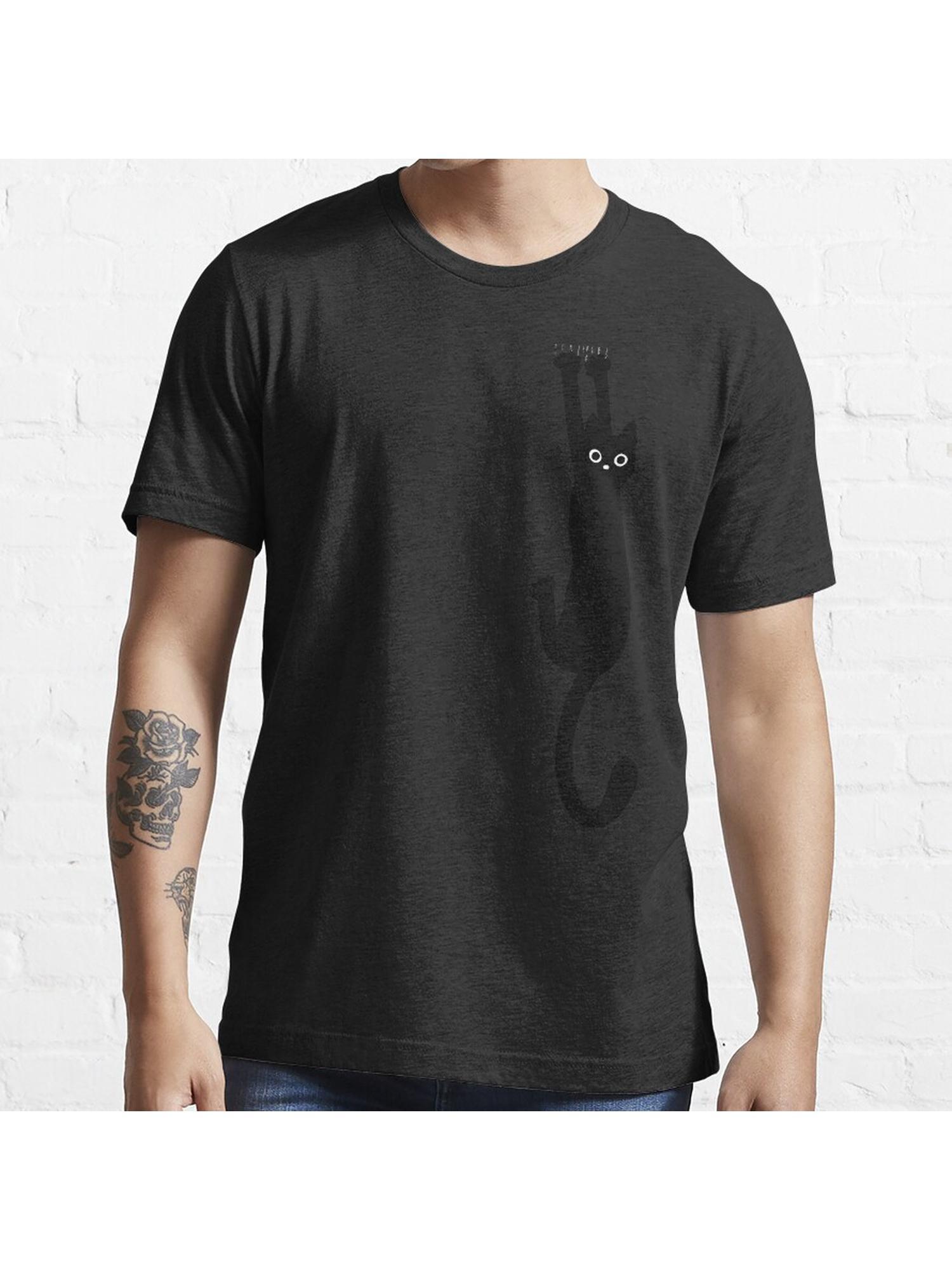 Black Cat Holding On Essential T-Shirt 100% Cotton, Gifts for Men Dad Husband Grandpa, S-XXXL, Black