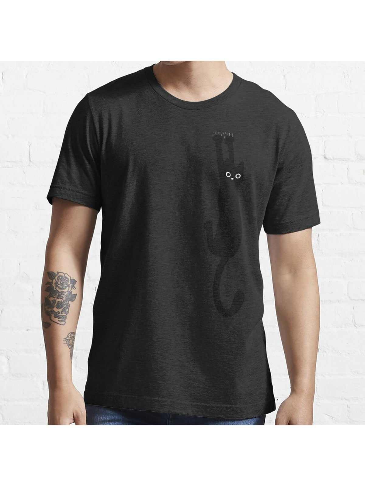 Black Cat Holding On Essential T-Shirt 100% Cotton, Gifts for Men Dad Husband Grandpa, S-XXXL, Black