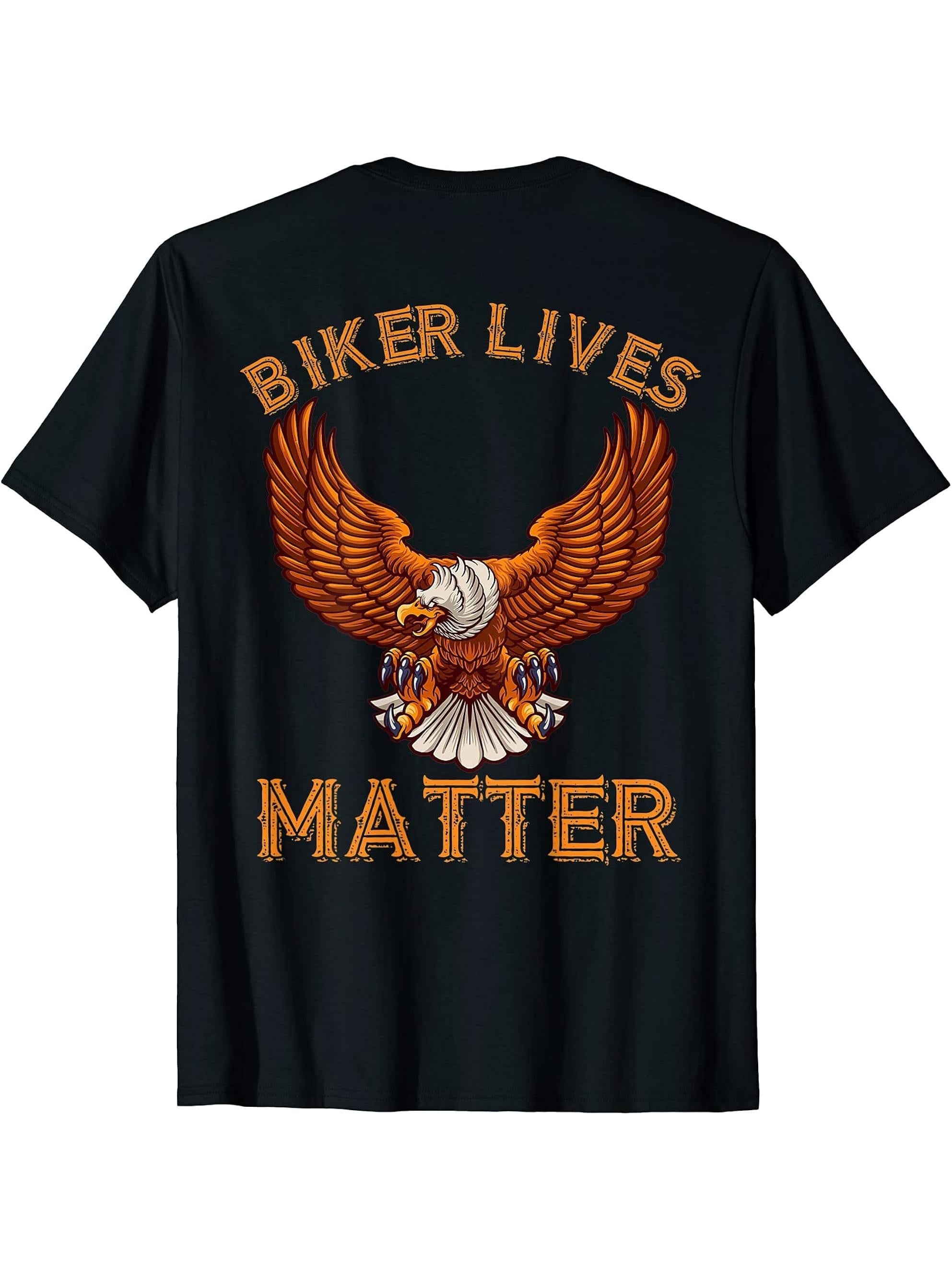 Biker Lives Matter Funny Bikers Distressed Bald Eagle T-Shirt 180G 100% Cotton Printed Round Neck Short-Sleeve T-Shirt, Gifts for Men Dad Husband Grandpa, S-XXXL, Black