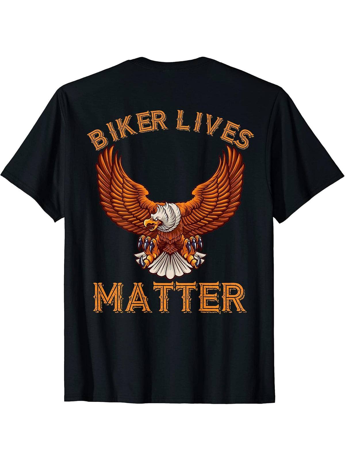 Biker Lives Matter Funny Bikers Distressed Bald Eagle T-Shirt 180G 100% Cotton Printed Round Neck Short-Sleeve T-Shirt, Gifts for Men Dad Husband Grandpa, S-XXXL, Black