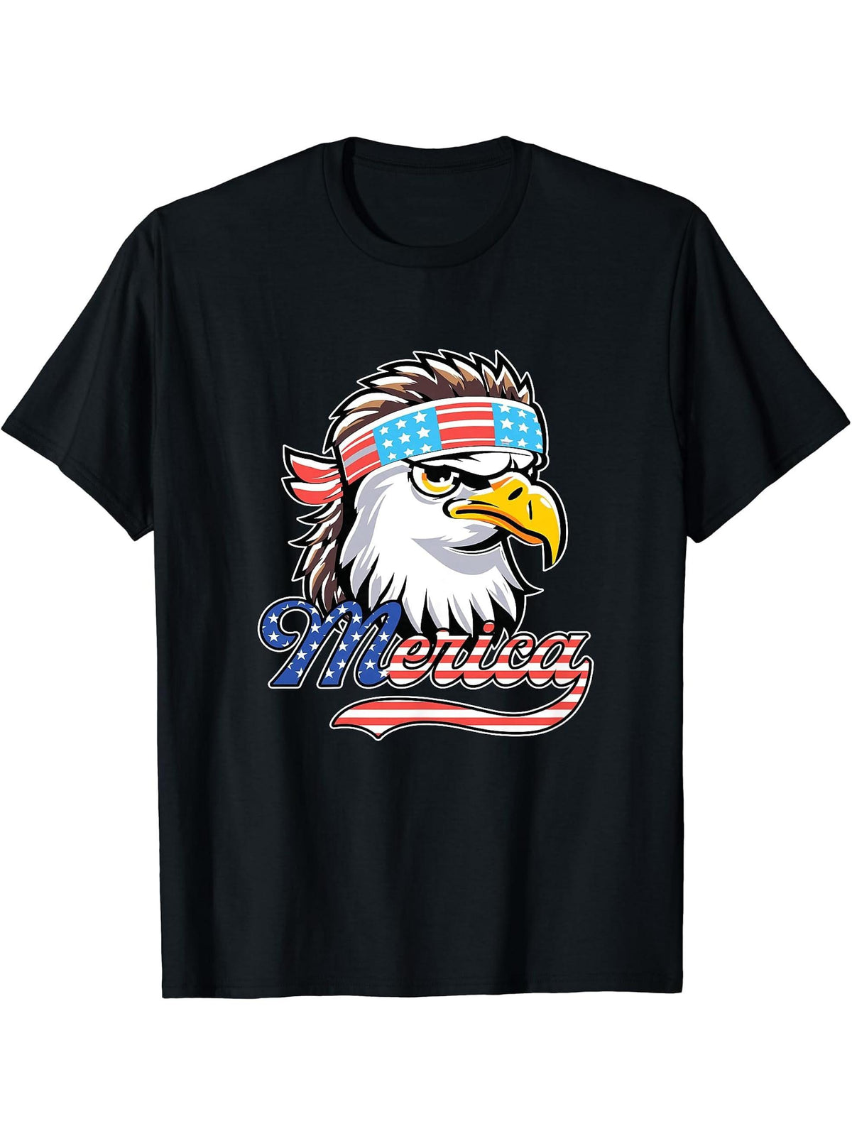 American Bald Eagle Eyes Shirt USA Flag Merica Patriotic Tee T-Shirt 180G 100% Cotton Printed Round Neck Short-Sleeve T-Shirt, Gifts for Men Dad Husband Grandpa, S-XXXL, Black