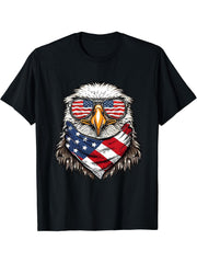 Bald Eagle Wearing USA Flag Patriotic Sunglasses 4th Of July T-Shirt 180G 100% Cotton Printed Round Neck Short-Sleeve T-Shirt, Gifts for Men Dad Husband Grandpa, S-XXXL, Black