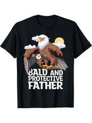 Bald Protective Father for Son Father's Day Bald Eagle Dad T-Shirt 180G 100% Cotton Printed Round Neck Short-Sleeve T-Shirt, Gifts for Men Dad Husband Grandpa, S-XXXL, Black