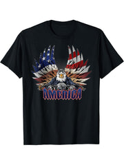 Biker bald eagle patriotic america t-shirt 180G 100% Cotton Printed Round Neck Short-Sleeve T-Shirt, Gifts for Men Dad Husband Grandpa, S-XXXL, Black