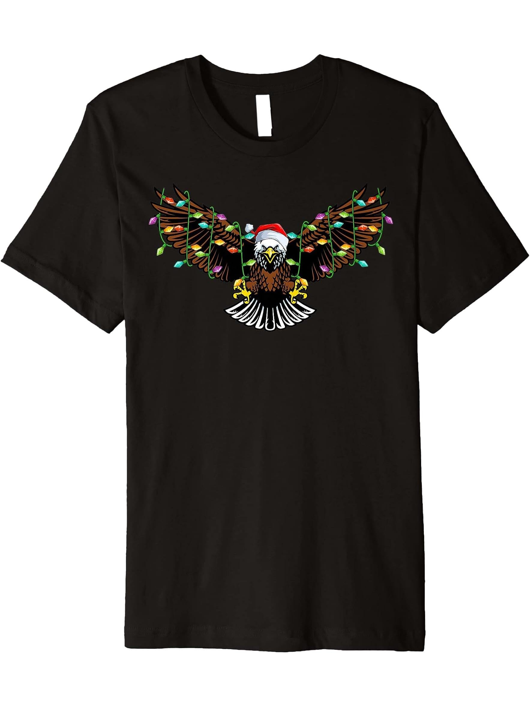 Bald Eagle Bird Lover Xmas Santa Hat Bald Eagle Christmas Premium T-Shirt 180G 100% Cotton Printed Round Neck Short-Sleeve T-Shirt, Gifts for Men Dad Husband Grandpa, S-XXXL, Black