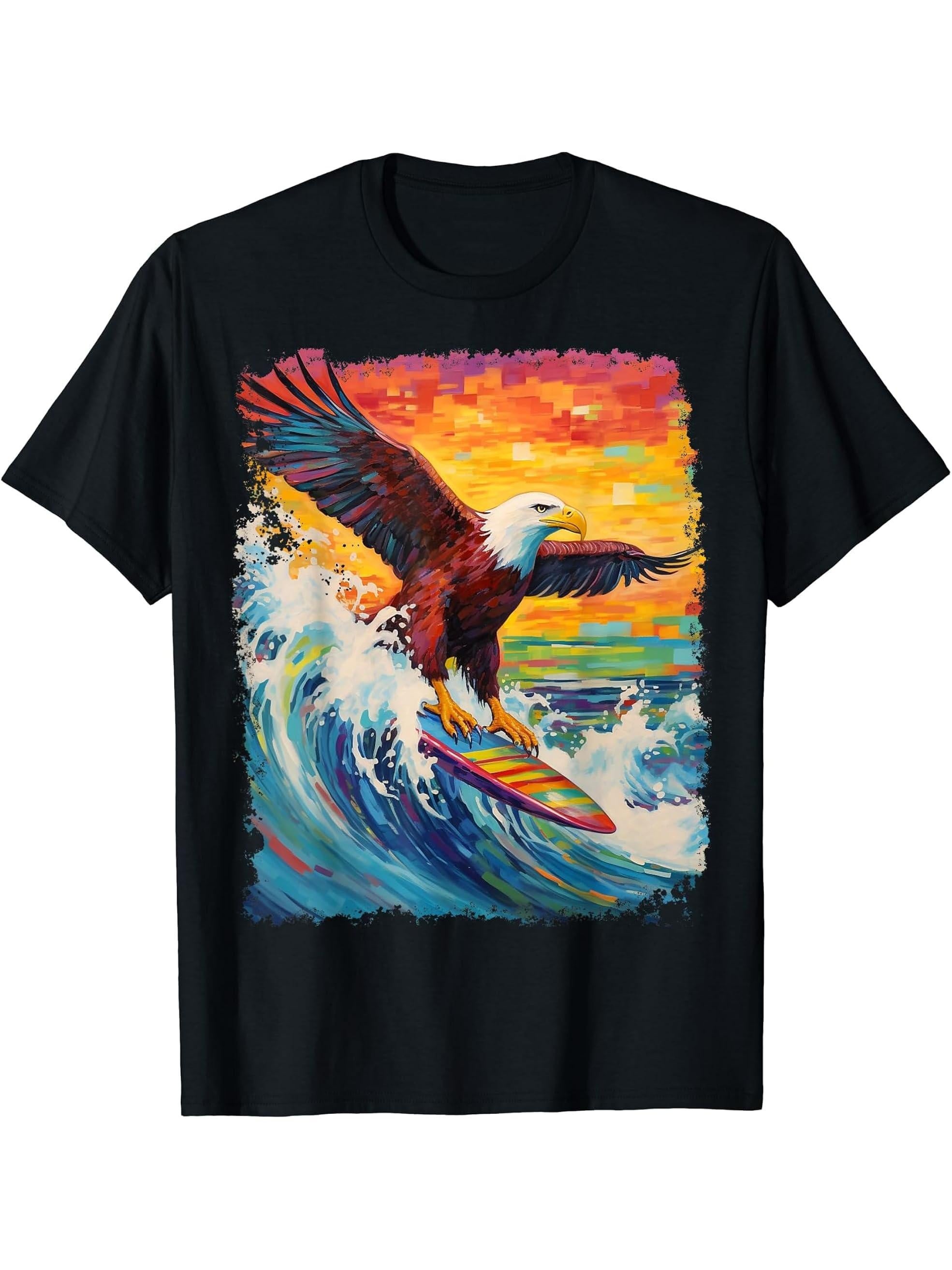 Bald Eagle Paddle Board T-Shirt 180G 100% Cotton Printed Round Neck Short-Sleeve T-Shirt, Gifts for Men Dad Husband Grandpa, S-XXXL, Black
