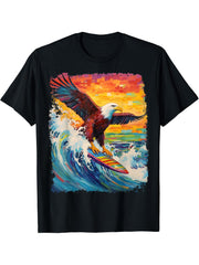 Bald Eagle Paddle Board T-Shirt 180G 100% Cotton Printed Round Neck Short-Sleeve T-Shirt, Gifts for Men Dad Husband Grandpa, S-XXXL, Black