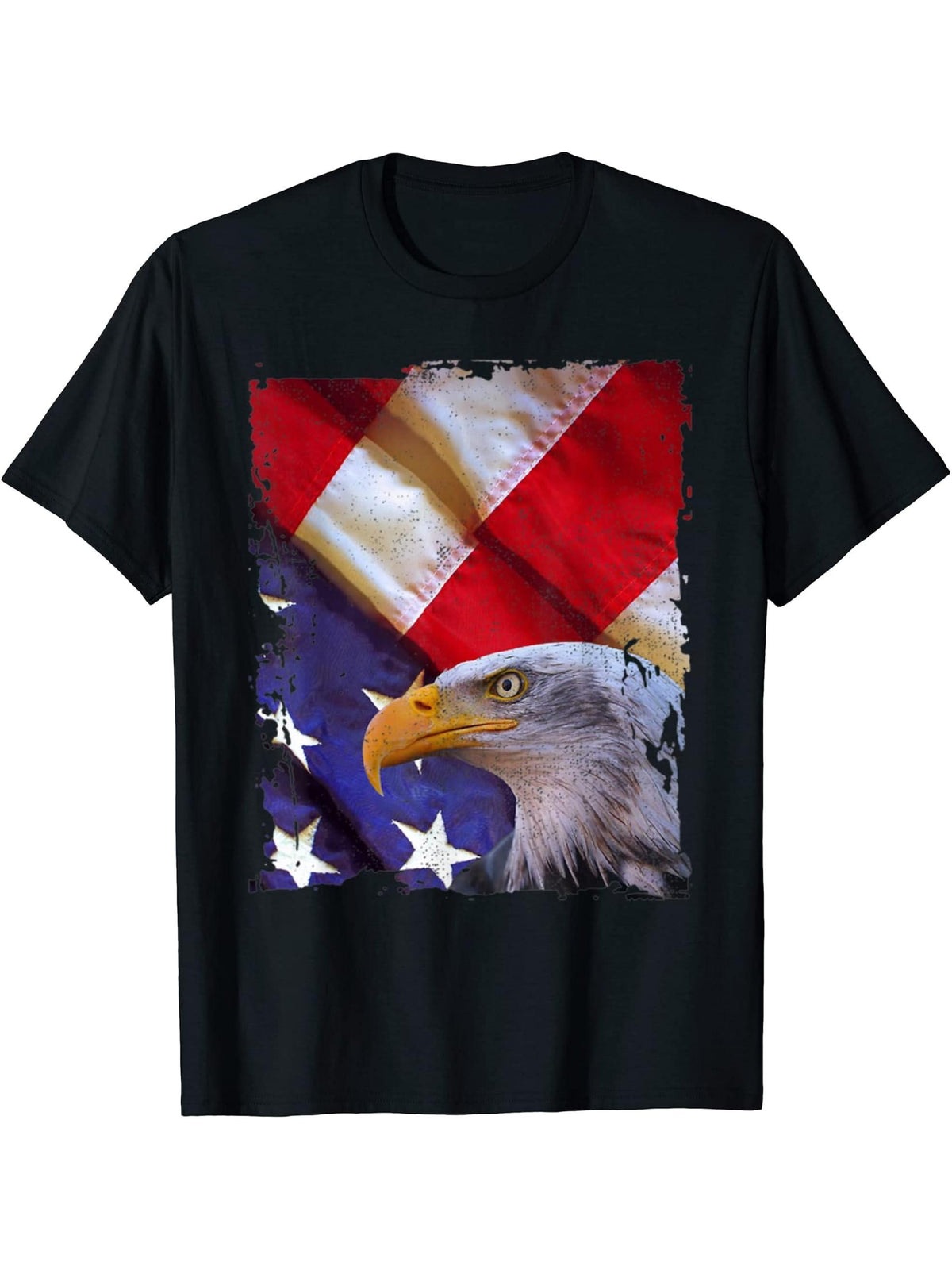Bald Eagle 4th of July Christmas American Flag Country T-Shirt 180G 100% Cotton Printed Round Neck Short-Sleeve T-Shirt, Gifts for Men Dad Husband Grandpa, S-XXXL, Black