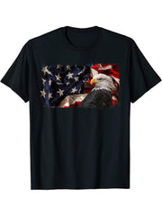 Bald Eagle 4th of July Christmas American Flag Country T-Shirt 180G 100% Cotton Printed Round Neck Short-Sleeve T-Shirt, Gifts for Men Dad Husband Grandpa, S-XXXL, Black