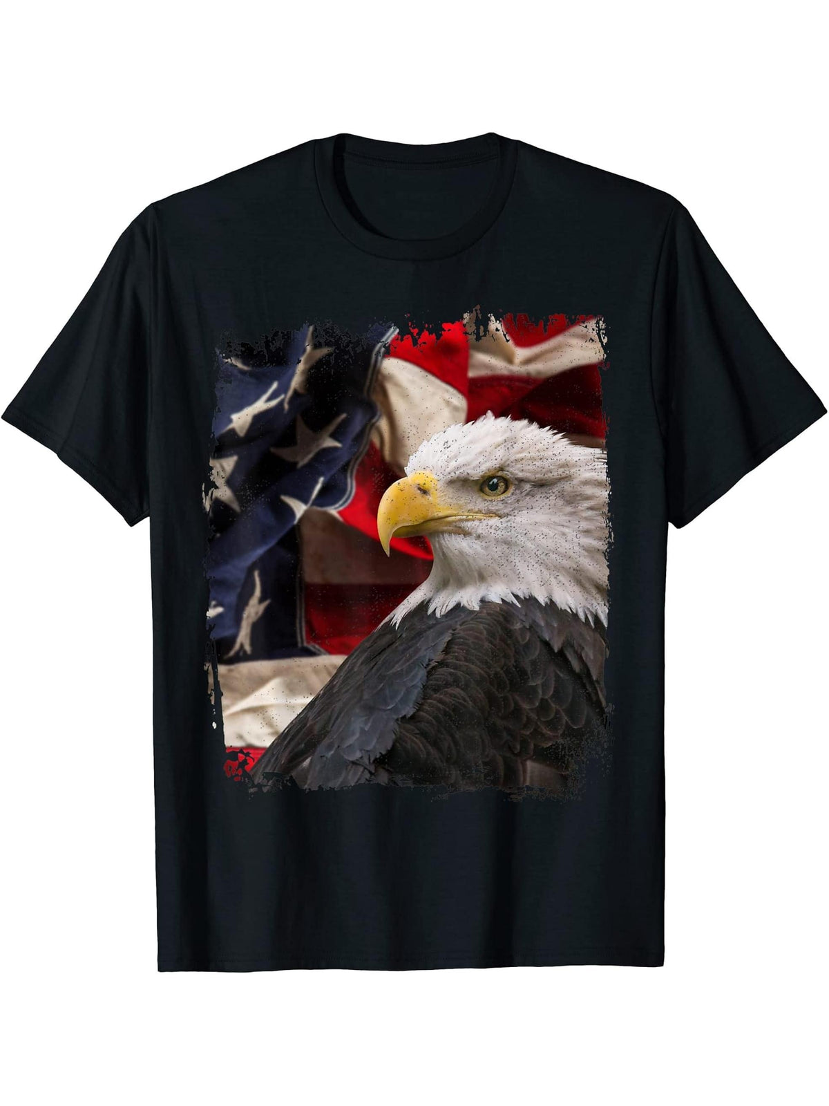 Bald Eagle 4th of July Christmas American Flag Country T-Shirt 180G 100% Cotton Printed Round Neck Short-Sleeve T-Shirt, Gifts for Men Dad Husband Grandpa, S-XXXL, Black