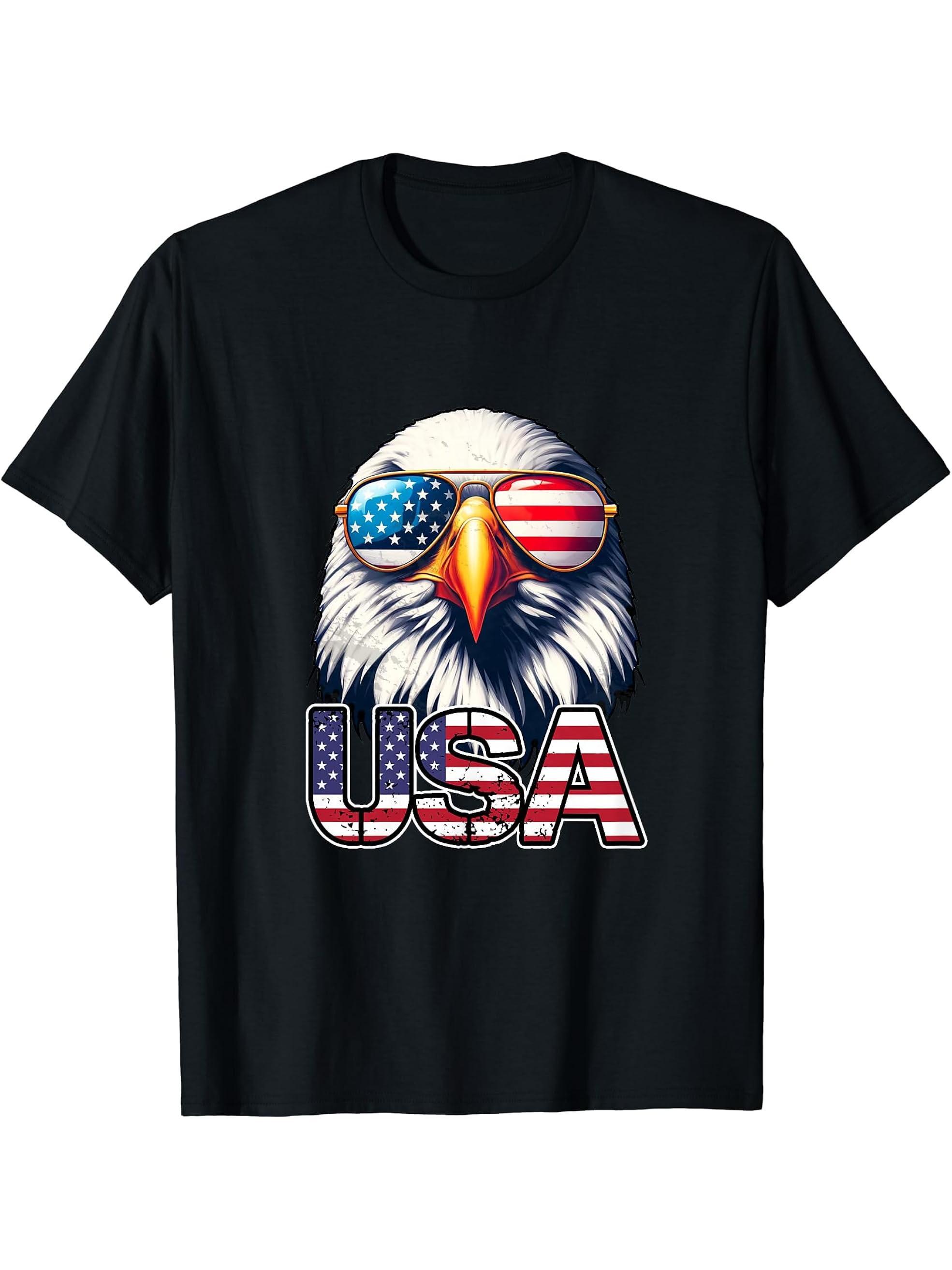 Epic Freedom American Bald Eagle Flag Patriotic T-Shirt 180G 100% Cotton Printed Round Neck Short-Sleeve T-Shirt, Gifts for Men Dad Husband Grandpa, S-XXXL, Black