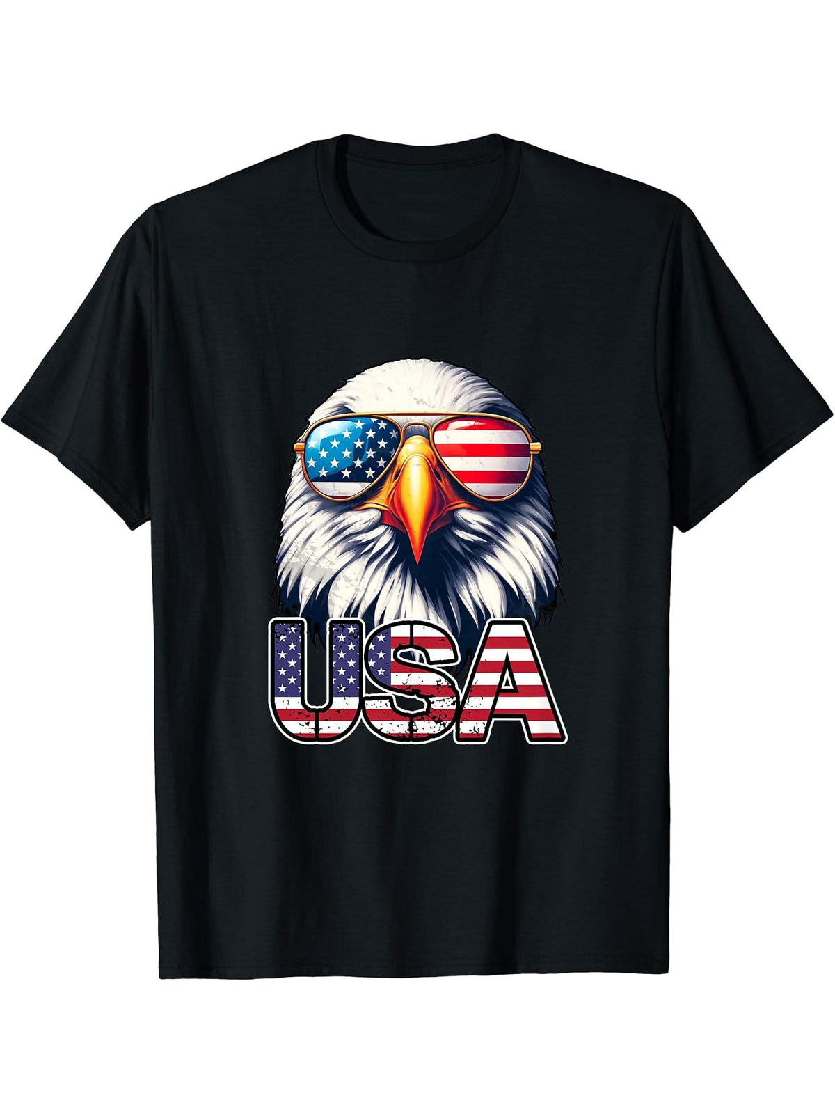 Epic Freedom American Bald Eagle Flag Patriotic T-Shirt 180G 100% Cotton Printed Round Neck Short-Sleeve T-Shirt, Gifts for Men Dad Husband Grandpa, S-XXXL, Black