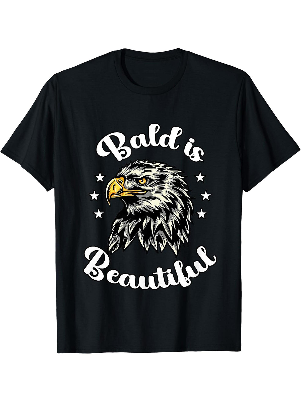 Bald is Beautiful Funny Eagle 4th of July Patriotic American T-Shirt 180G 100% Cotton Printed Round Neck Short-Sleeve T-Shirt, Gifts for Men Dad Husband Grandpa, S-XXXL, Black