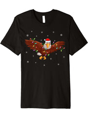 Bald Eagle Bird Xmas Lighting Santa Hat Bald Eagle Christmas Premium T-Shirt 180G 100% Cotton Printed Round Neck Short-Sleeve T-Shirt, Gifts for Men Dad Husband Grandpa, S-XXXL, Black