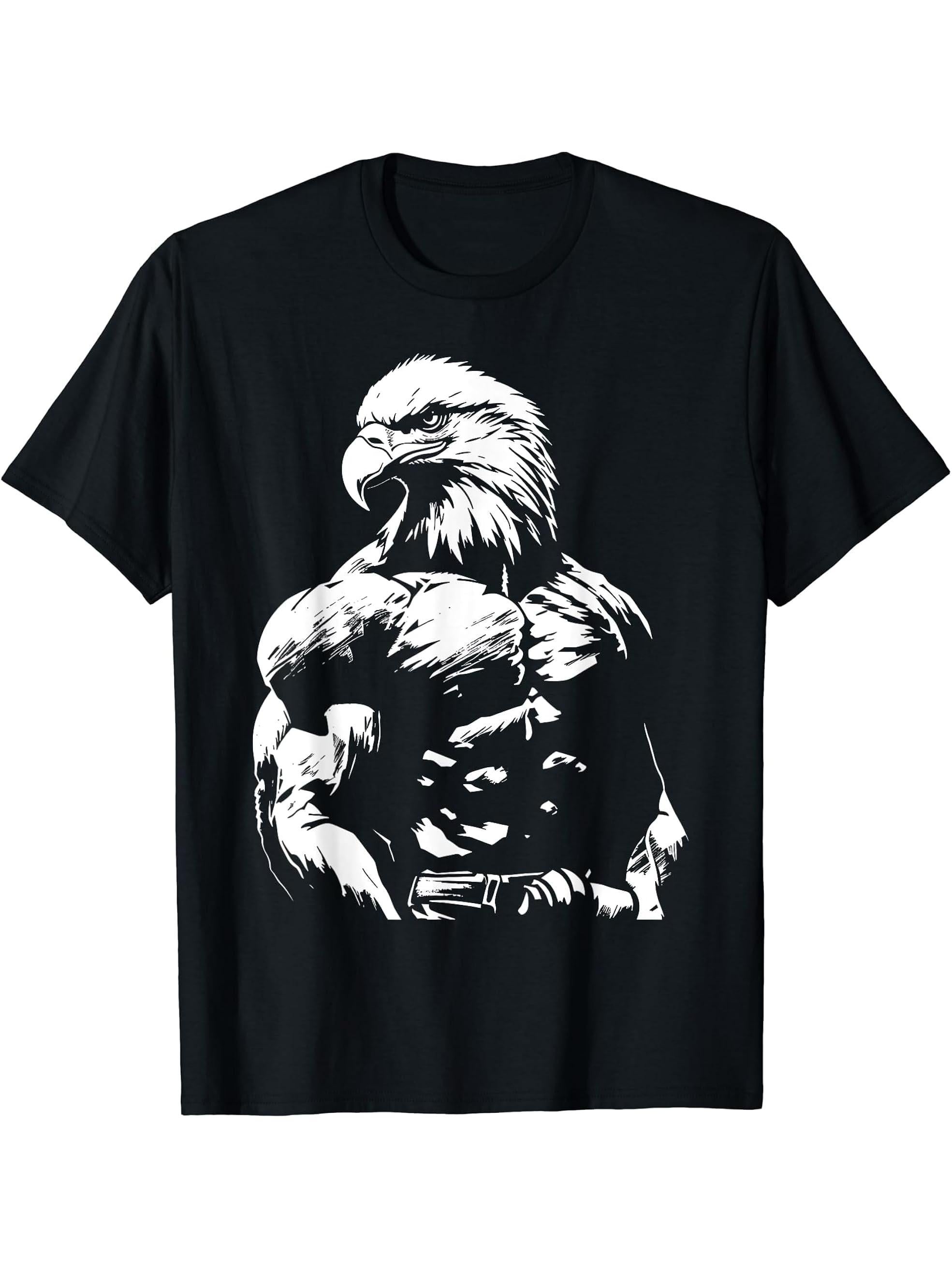 Eagle USA American Flag Patriotic Bald Eagle Bird Gift T-Shirt 180G 100% Cotton Printed Round Neck Short-Sleeve T-Shirt, Gifts for Men Dad Husband Grandpa, S-XXXL, Black