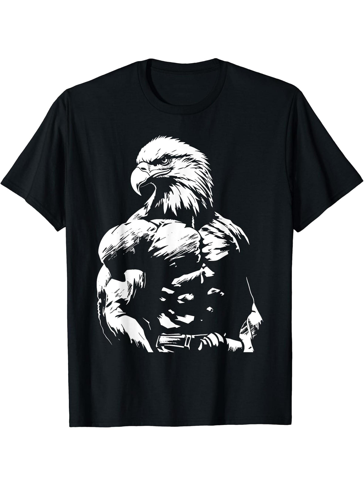 Eagle USA American Flag Patriotic Bald Eagle Bird Gift T-Shirt 180G 100% Cotton Printed Round Neck Short-Sleeve T-Shirt, Gifts for Men Dad Husband Grandpa, S-XXXL, Black