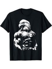 Eagle USA American Flag Patriotic Bald Eagle Bird Gift T-Shirt 180G 100% Cotton Printed Round Neck Short-Sleeve T-Shirt, Gifts for Men Dad Husband Grandpa, S-XXXL, Black