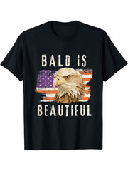 Bald is Beautiful 4th of July American Bald Eagle Vintage T-Shirt 180G 100% Cotton Printed Round Neck Short-Sleeve T-Shirt, Gifts for Men Dad Husband Grandpa, S-XXXL, Black