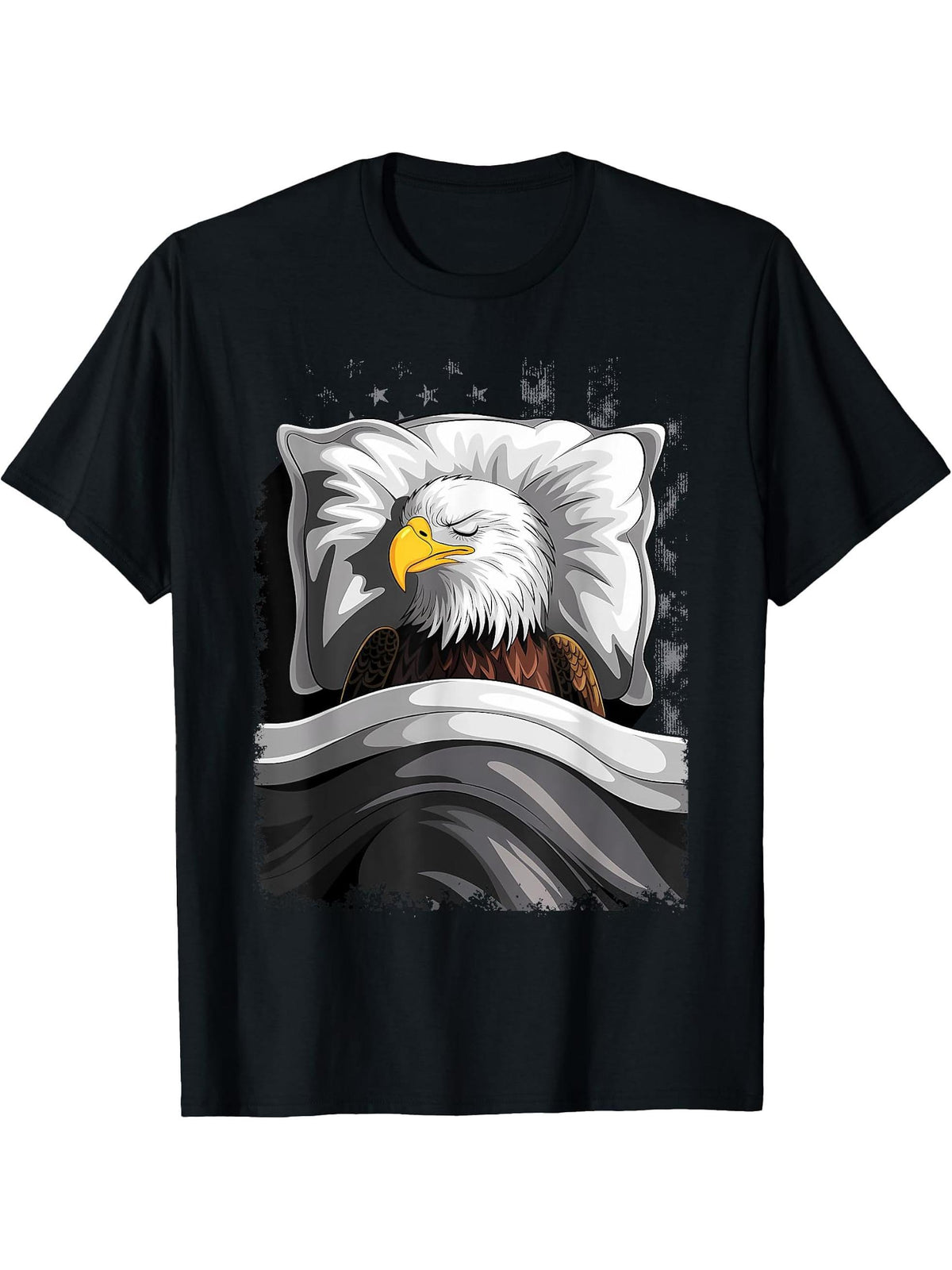 Eagle Sleeping Animal Pajamas Nap PJs Outfit Bald Eagle T-Shirt 180G 100% Cotton Printed Round Neck Short-Sleeve T-Shirt, Gifts for Men Dad Husband Grandpa, S-XXXL, Black