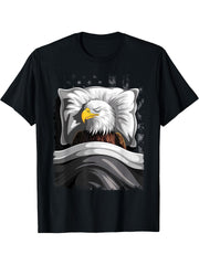 Eagle Sleeping Animal Pajamas Nap PJs Outfit Bald Eagle T-Shirt 180G 100% Cotton Printed Round Neck Short-Sleeve T-Shirt, Gifts for Men Dad Husband Grandpa, S-XXXL, Black