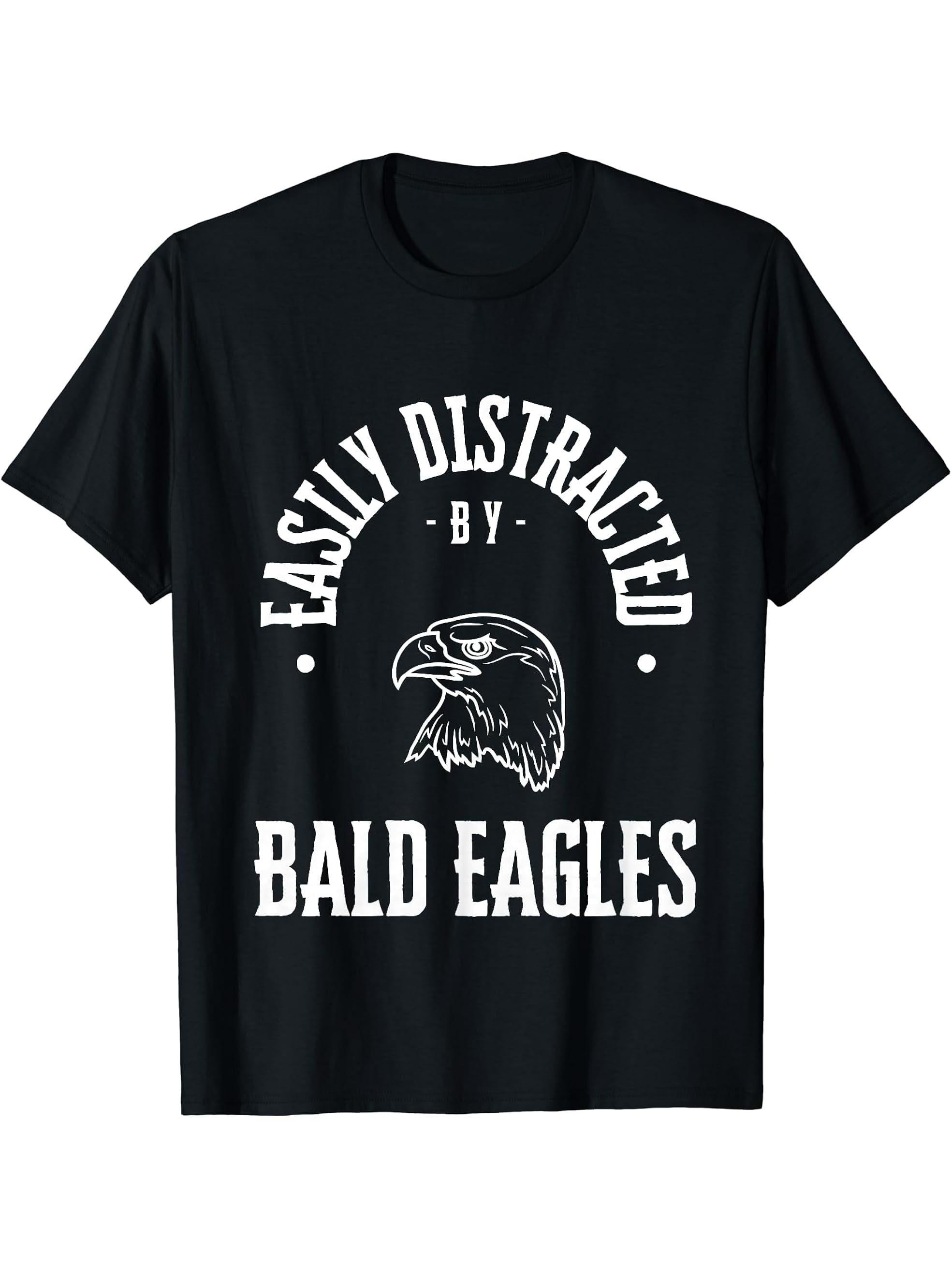 Easily Distracted by bald eagles, funny eagle Lover animal T-Shirt 180G 100% Cotton Printed Round Neck Short-Sleeve T-Shirt, Gifts for Men Dad Husband Grandpa, S-XXXL, Black