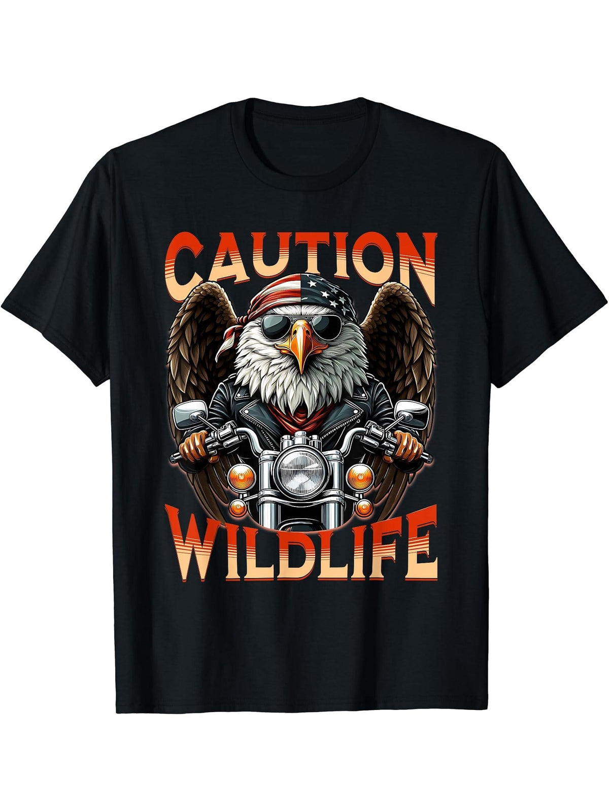 American Bald Eagle' Biker s 'Funny Caution Wildlife' T-Shirt 180G 100% Cotton Printed Round Neck Short-Sleeve T-Shirt, Gifts for Men Dad Husband Grandpa, S-XXXL, Black