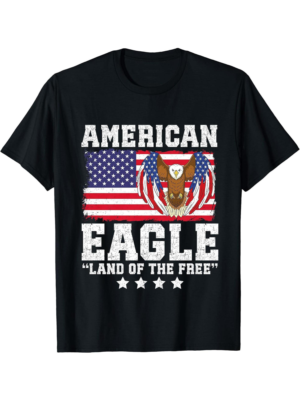 Flying Bald Eagle American Flag Father's Day Dad Eagle Lover T-Shirt 180G 100% Cotton Printed Round Neck Short-Sleeve T-Shirt, Gifts for Men Dad Husband Grandpa, S-XXXL, Black