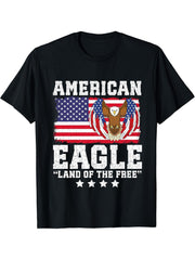 Flying Bald Eagle American Flag Father's Day Dad Eagle Lover T-Shirt 180G 100% Cotton Printed Round Neck Short-Sleeve T-Shirt, Gifts for Men Dad Husband Grandpa, S-XXXL, Black