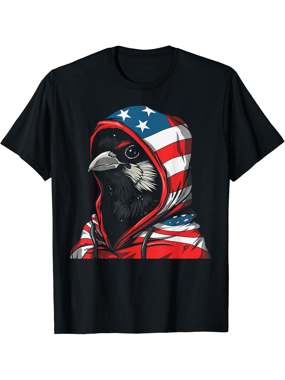 American Flag Bald Eagle Bird USA Pride Patriotic 4th of T-Shirt 180G 100% Cotton Printed Round Neck Short-Sleeve T-Shirt, Gifts for Men Dad Husband Grandpa, S-XXXL, Black