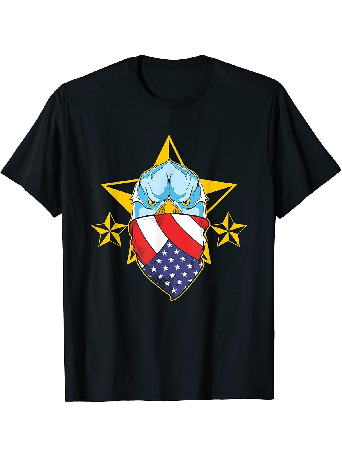 4th Of July US Flag Proud Patriotic American Bald Eagle T-Shirt 180G 100% Cotton Printed Round Neck Short-Sleeve T-Shirt, Gifts for Men Dad Husband Grandpa, S-XXXL, Black