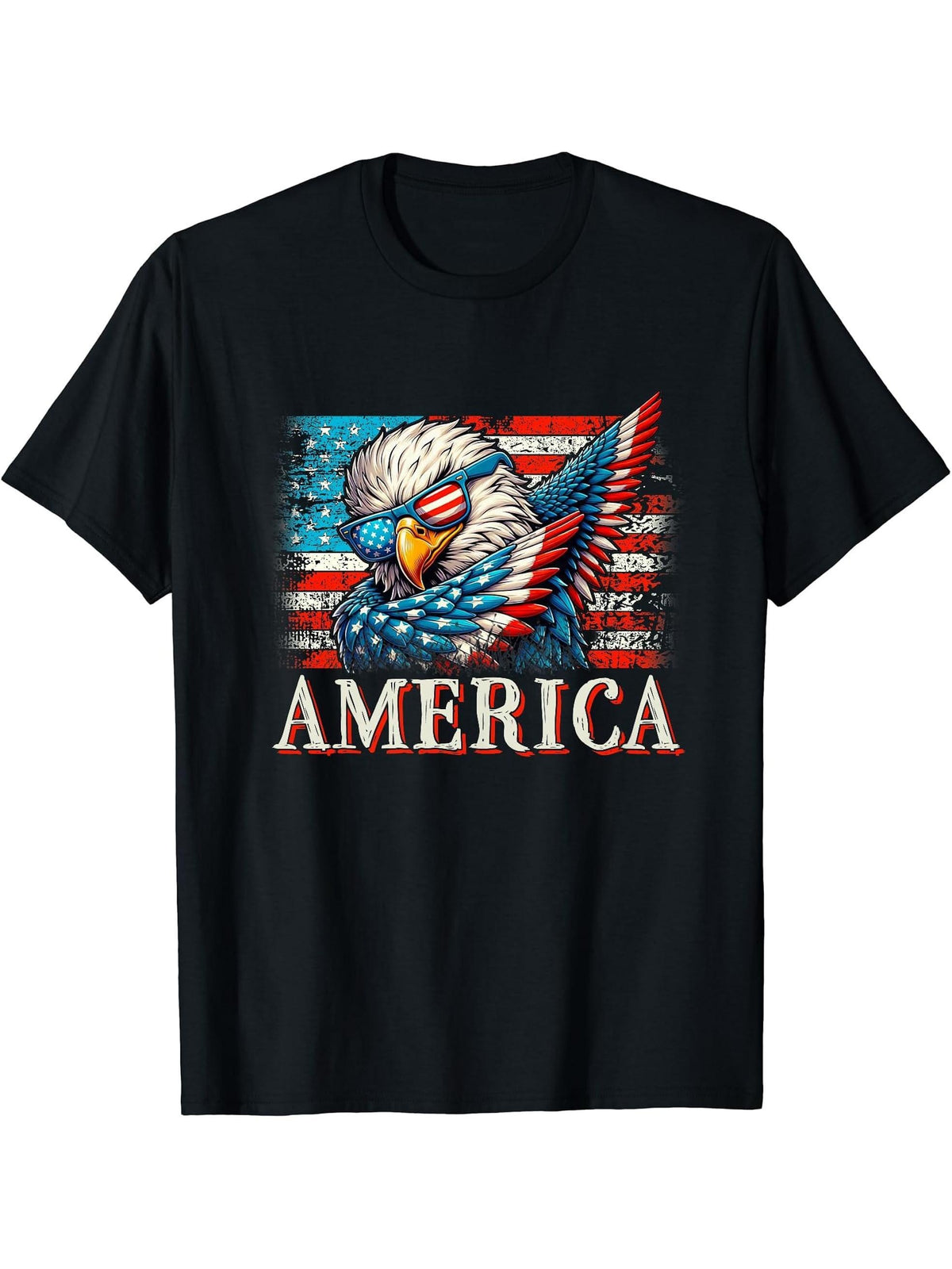 American Flag 4th of July Boys America Bald Eagle Dabbing T-Shirt 180G 100% Cotton Printed Round Neck Short-Sleeve T-Shirt, Gifts for Men Dad Husband Grandpa, S-XXXL, Black