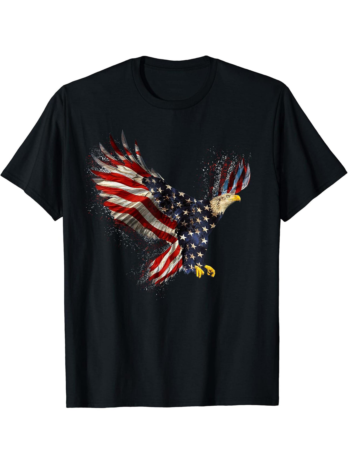 American Flag and Bald Eagle Patriotic T-Shirt 4th of July 180G 100% Cotton Printed Round Neck Short-Sleeve T-Shirt, Gifts for Men Dad Husband Grandpa, S-XXXL, Black
