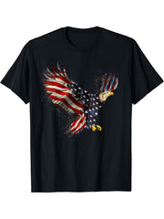 American Flag and Bald Eagle Patriotic T-Shirt 4th of July 180G 100% Cotton Printed Round Neck Short-Sleeve T-Shirt, Gifts for Men Dad Husband Grandpa, S-XXXL, Black