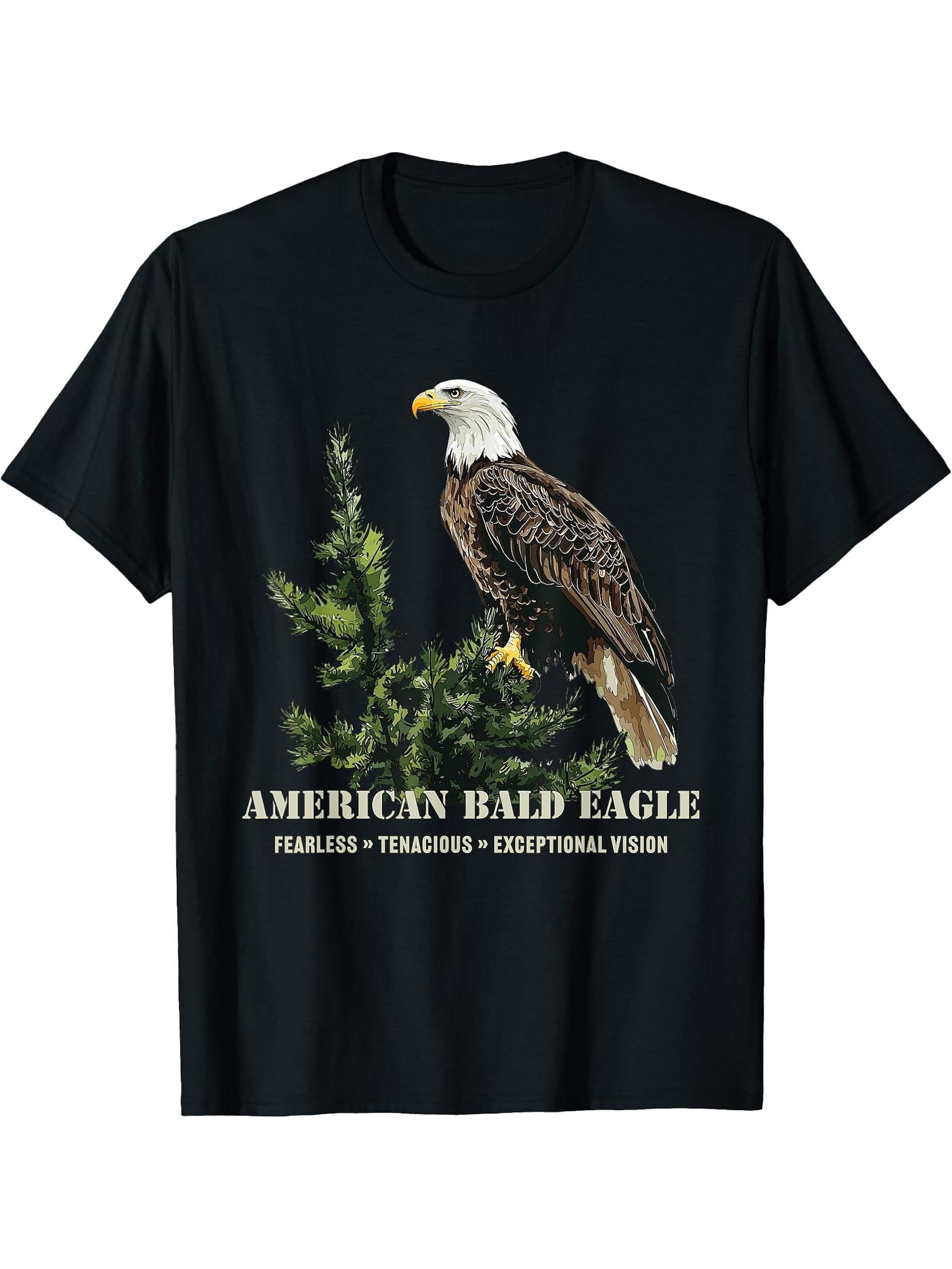 American Bald Eagle Birdwatching Birdwatchers Birders T-Shirt 180G 100% Cotton Printed Round Neck Short-Sleeve T-Shirt, Gifts for Men Dad Husband Grandpa, S-XXXL, Black