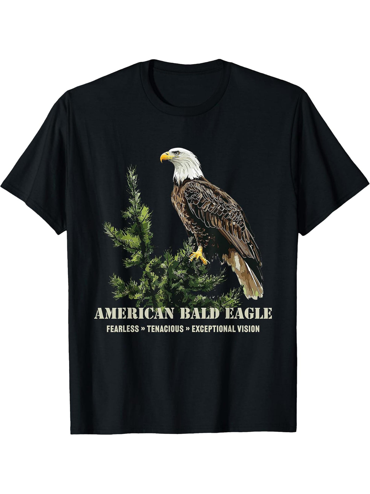 American Bald Eagle Birdwatching Birdwatchers Birders T-Shirt 180G 100% Cotton Printed Round Neck Short-Sleeve T-Shirt, Gifts for Men Dad Husband Grandpa, S-XXXL, Black