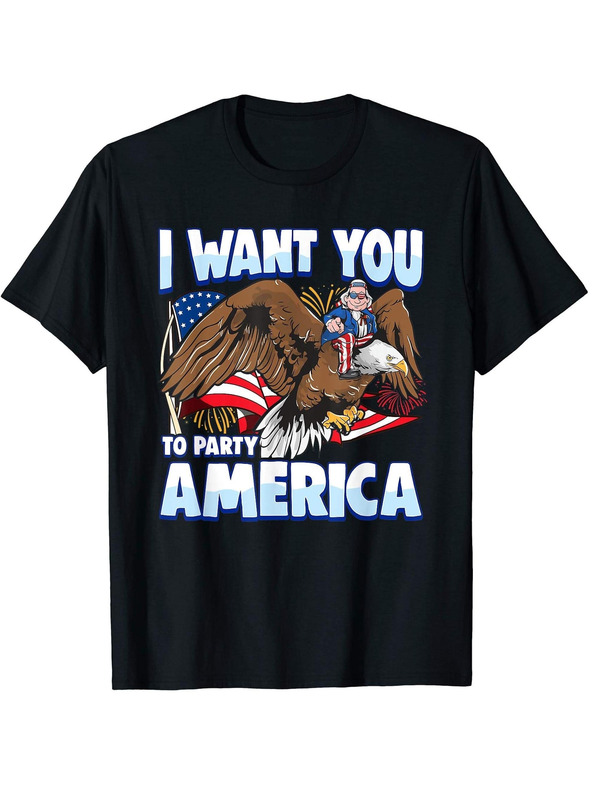 American Flag Bald Eagle Uncle Sam 4th of July Patriotic USA T-Shirt 180G 100% Cotton Printed Round Neck Short-Sleeve T-Shirt, Gifts for Men Dad Husband Grandpa, S-XXXL, Black