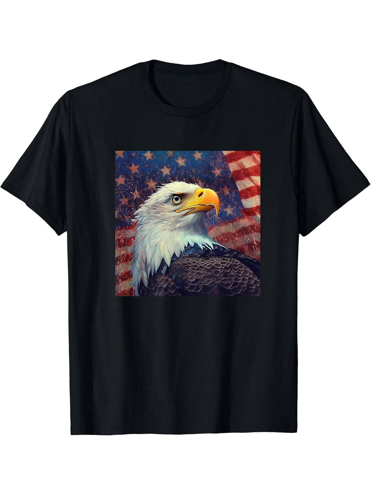 bald eagle flag 4th Of July Patriotic American Flag T-Shirt 180G 100% Cotton Printed Round Neck Short-Sleeve T-Shirt, Gifts for Men Dad Husband Grandpa, S-XXXL, Black