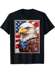 Freedom Flight - Bald Eagle Amidst American Flag Colors T-Shirt 180G 100% Cotton Printed Round Neck Short-Sleeve T-Shirt, Gifts for Men Dad Husband Grandpa, S-XXXL, Black